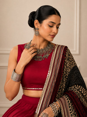 Maroon Navratri Reyon Lehenga Choli with Mirror Lace Work 3