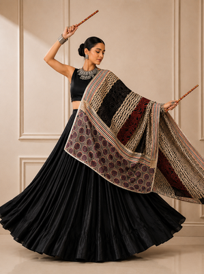 Black Navratri Reyon Lehenga Choli with Mirror Lace Work 4