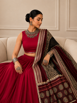 Maroon Navratri Reyon Lehenga Choli with Mirror Lace Work 4