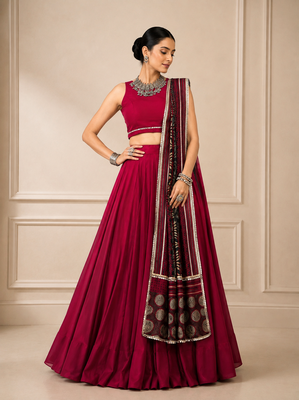 Wine Navratri Reyon Lehenga Choli with Mirror Lace Work 1