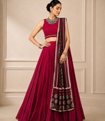 Wine Navratri Reyon Lehenga Choli with Mirror Lace Work
