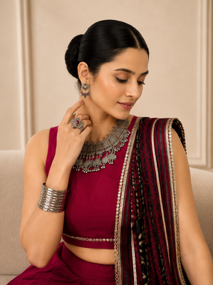 Wine Navratri Reyon Lehenga Choli with Mirror Lace Work 3
