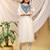 Cream-skyblue color embroidered art silk kurti set full stitched.