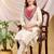 Cream-red color embroidered art silk kurti set 