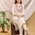 Cream-peach color embroidered art silk kurti set 