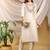 Cream-peach color embroidered art silk kurti set 