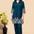 Teal blue color embroidered cotton slub cord set