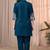 Teal blue color embroidered cotton slub cord set