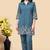 Aqua blue color embroidered cotton slub cord set