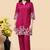 Rani pink color embroidered cotton slub cord set