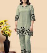 Pista green color embroidered cotton slub cord set