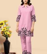 Light pink color embroidered cotton slub cord set
