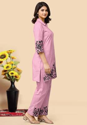 Light pink color embroidered cotton slub cord set 3