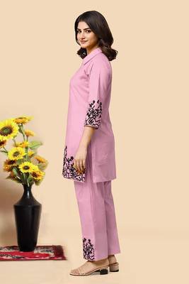 Light pink color embroidered cotton slub cord set 4