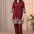 Maroon color embroidered cotton slub cord set