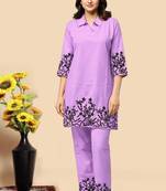 Levender color embroidered cotton slub cord set