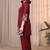 Maroon color embroidered cotton slub cord set