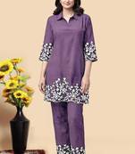 Light purple color embroidered cotton slub cord set