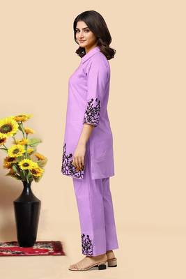 Levender color embroidered cotton slub cord set 4