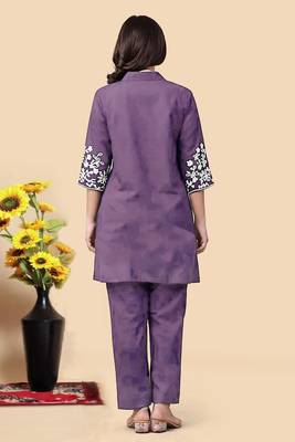 Light purple color embroidered cotton slub cord set 2
