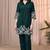 Dark green color embroidered cotton slub cord set