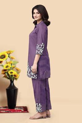 Light purple color embroidered cotton slub cord set 4