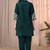 Dark green color embroidered cotton slub cord set