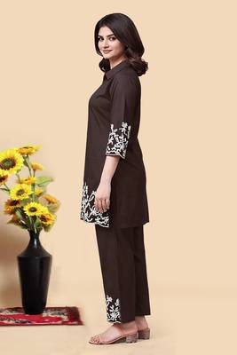 Brown color embroidered cotton slub cord set 4