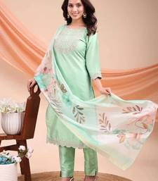 Pista color embroidered art silk festival wear kurti set 