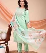 Pista color embroidered art silk festival wear kurti set 