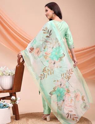 Pista color embroidered art silk festival wear kurti set  2