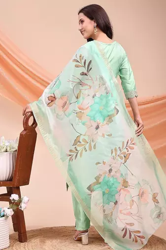 Pista color embroidered art silk festival wear kurti set 