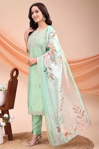 Pista color embroidered art silk festival wear kurti set 