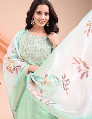 Pista color embroidered art silk festival wear kurti set  4