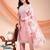 Peach color embroidered art silk festival wear kurti set 