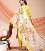 Lemon color embroidered art silk festival wear kurti set 