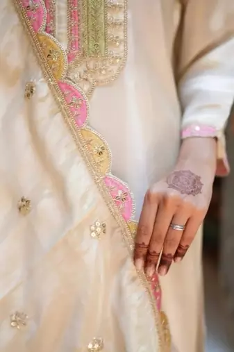 White color embroidered cotton slub fancy kurti set full stitched