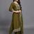 Mehendi color embroidered art silk party wear kurti set