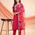 Rani pink color embroidered art silk party wear kurti set full stitched.