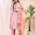 Peach color embroidered art silk party wear kurti set 