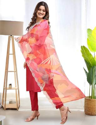 Maroon color embroidered art silk party wear kurti set  3