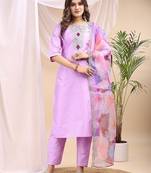 Lavender color embroidered art silk party wear kurti set 