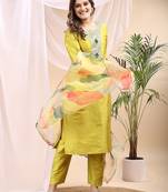 Lemon color embroidered art silk party wear kurti set 