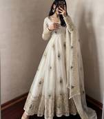 Cream designer fendy silk blend gown with sequin embroidered dupatta set