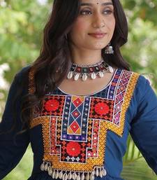 Rama rayon kutchi gamthi thread embroidered & mirror work navratri gown