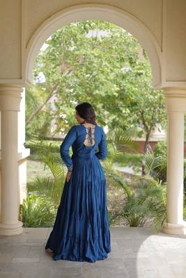 Rama rayon kutchi gamthi thread embroidered & mirror work navratri gown 3