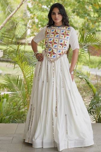 Mirror Work Lehenga Choli with Embroidered Blouse free size stitched