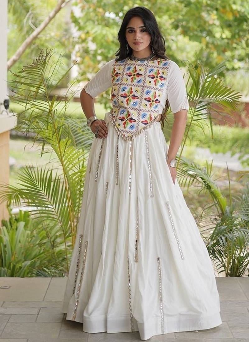 Mirror Work Lehenga Choli with Embroidered Blouse free size stitched
