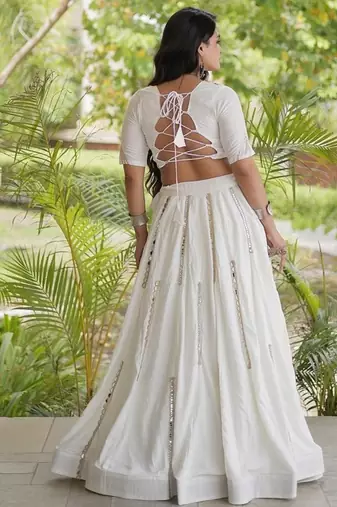 Mirror Work Lehenga Choli with Embroidered Blouse free size stitched