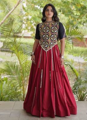 Mirror Work Lehenga Choli with Embroidered Blouse free size stitched 1